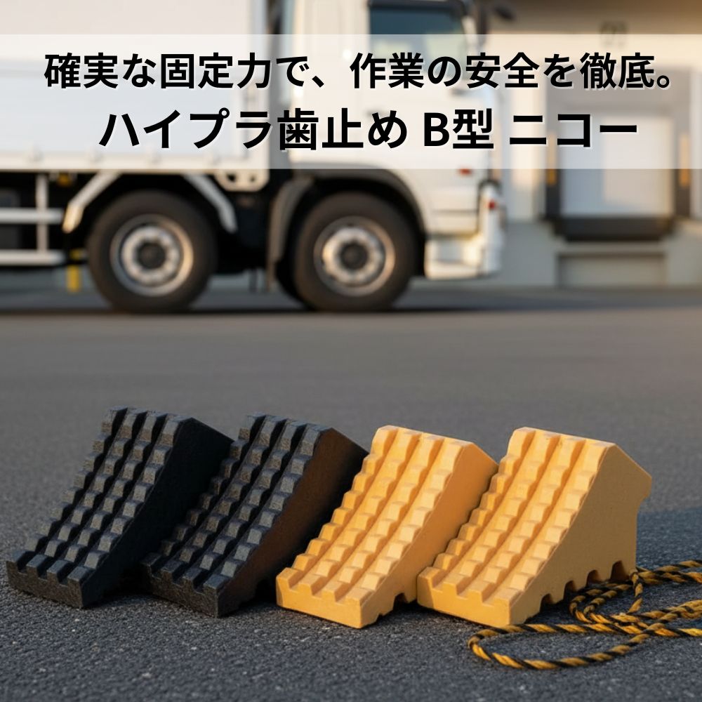 トラック ハイプラ 歯止め B型 250×130×120mm ニコー 軽量型タイヤストッパー 日本ボデーパーツ工業 [個数]1個 2個セット(ロープ付き) [カラー]ブラック イエロー